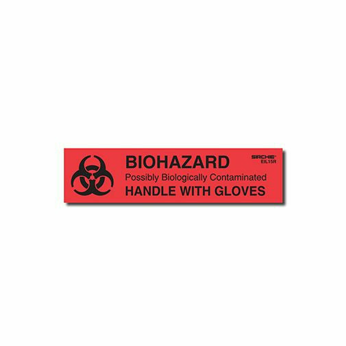 Sirchie BIOHAZARD-HANDLE WITH GLOVES Labels 1 inch x 4 inch (Roll of 250)