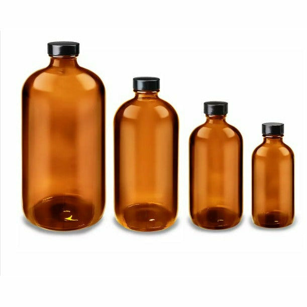 Boston Round Amber Glass Bottles